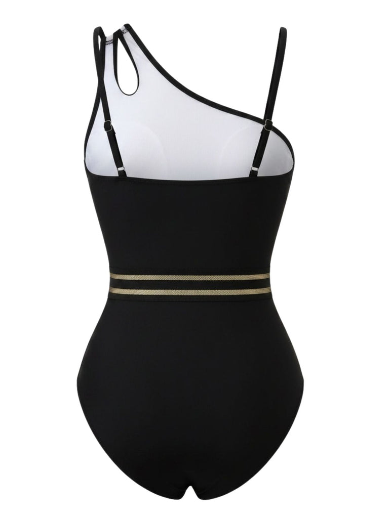 Maillot de Bain Une Épaule Colorblock Uni Années 1960 3