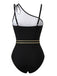 Maillot de Bain Une Épaule Colorblock Uni Années 1960 3