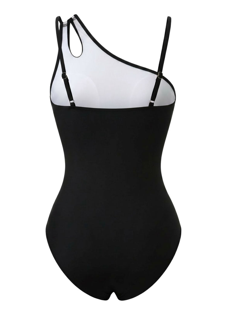 Maillot de bain asymétrique uni colorblock années 60