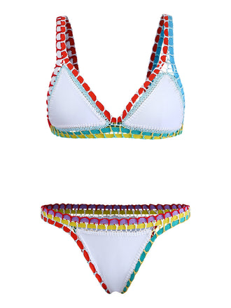 Blanc Coloré Tricot Halter Ensemble Bikini Années 1950 2