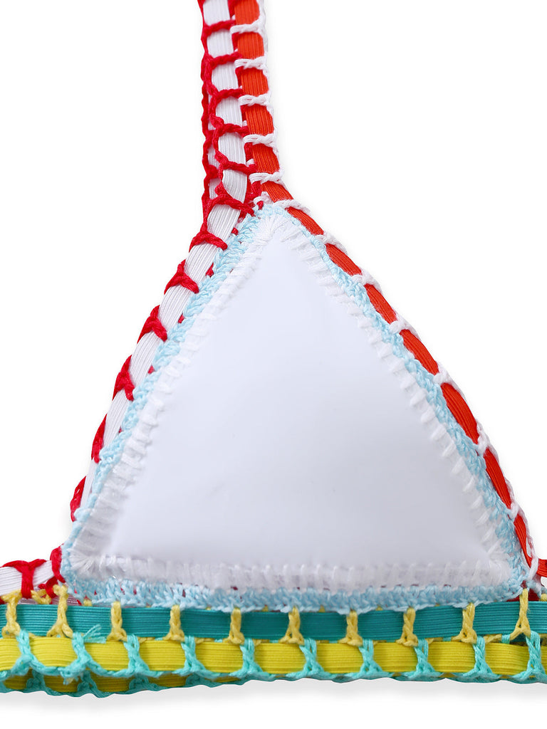 Blanc Coloré Tricot Halter Ensemble Bikini Années 1950 4