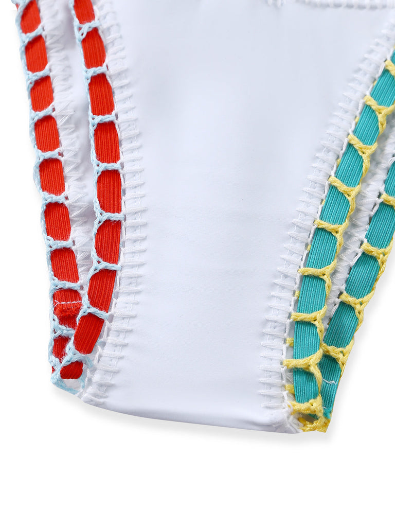 Blanc Coloré Tricot Halter Ensemble Bikini Années 1950 7