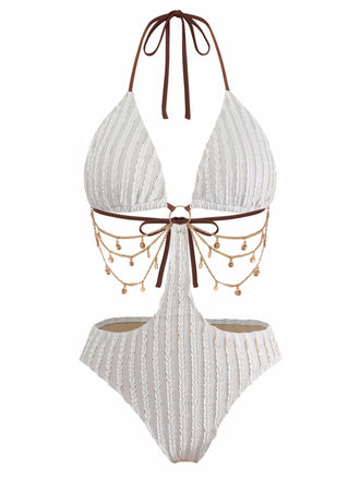 Uni Metal Chaîne Découpé Maillot de Bain Années 1930 3