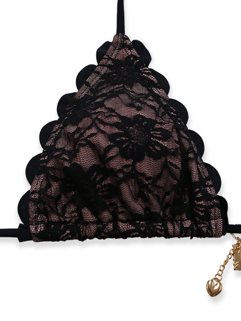 Ensemble Bikini Halter Dos Nu en Dentelle Noir Années 1940 5
