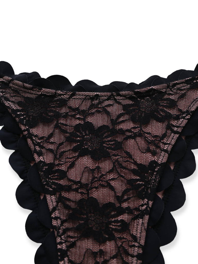 Ensemble Bikini Halter Dos Nu en Dentelle Noir Années 1940 6