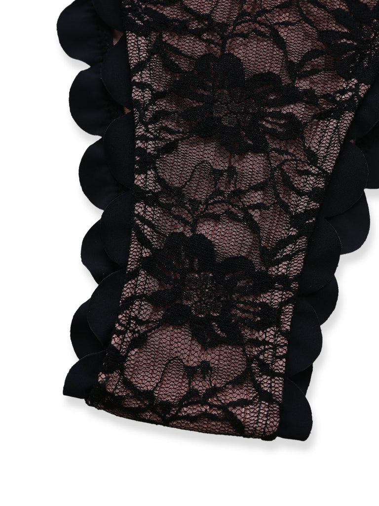 Ensemble Bikini Halter Dos Nu en Dentelle Noir Années 1940 7