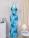 Robe Cache Maillot Longue Bleu Ciel Tie-Dye Halter à Découpes et Dos Nu Années '80 7