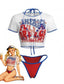 3PCS Ensemble Bikini et Cache Maillot Imprimé Patriotique Années 80