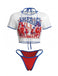 3PCS Set Bikini avec Crop Top en Résille Imprimé Patriotique Années '80 4