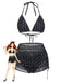 Noir à Pois Halter Ensemble Bikini & Cache-Maillot Années 1950