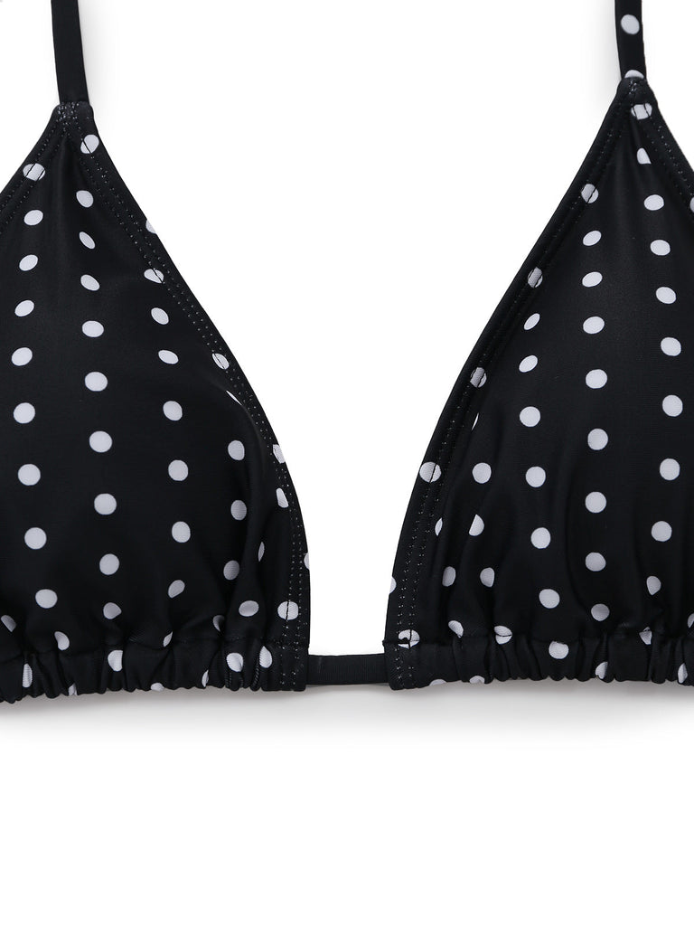Noir à Pois Halter Ensemble Bikini & Cache-Maillot Années 1950 4