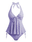 Ensemble tankini violet halter en V profond années 1950