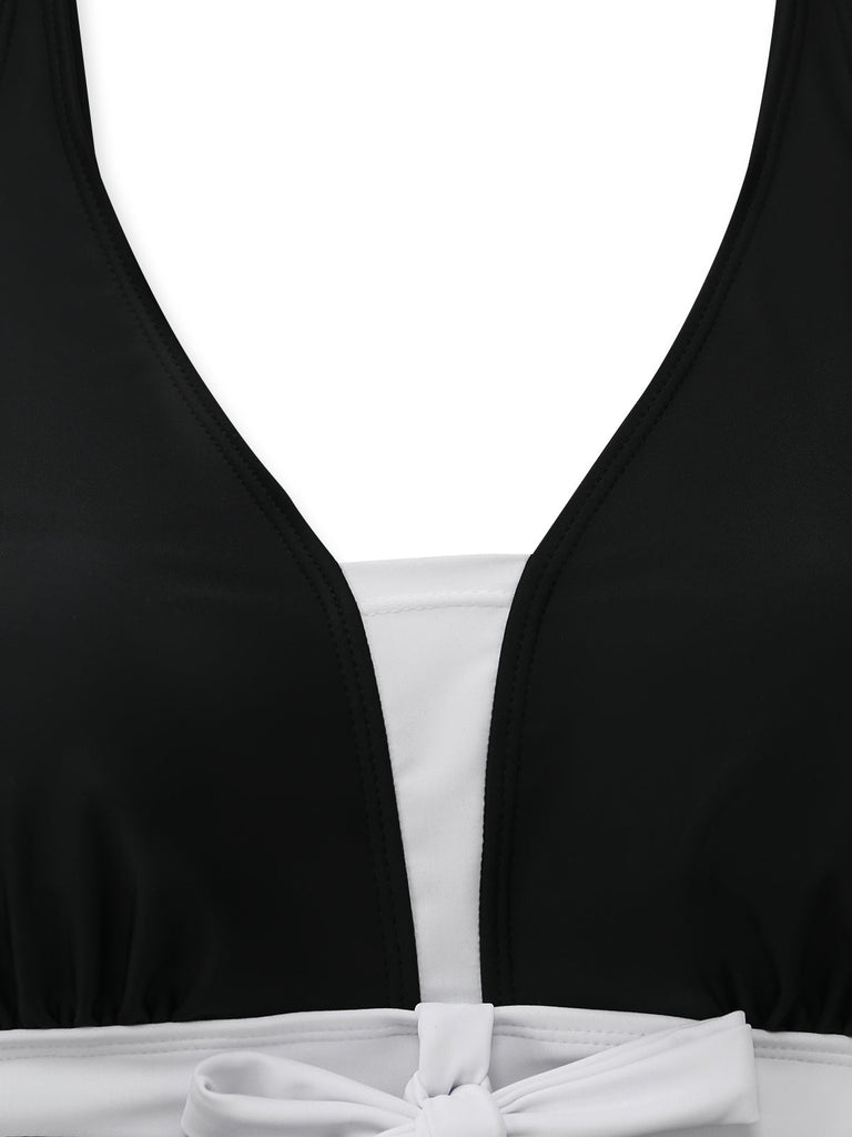 Ensemble Tankini Bicolore Nœud Noir et Blanc années 50 4