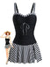 Set Tankini Noir à Rayures Color Block Froncé Années '50