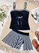 Set Tankini Noir à Rayures Color Block Froncé Années '50 5