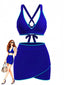 Bikini Bleu Dos Croisé Bord Contrasté Avec Paréo Années 50