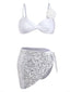 2PCS Ensemble bikini et paréo blancs finition satinée et motif roses années 50