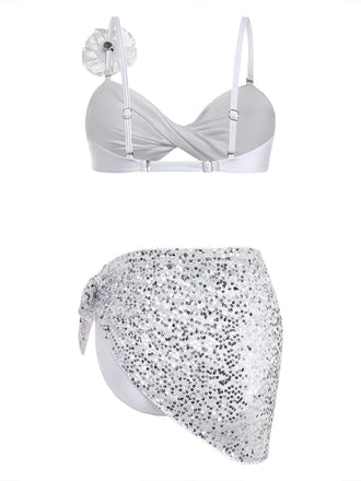 Maillot de Bain Rose en Satin-Finish Blanc Années 1950 2