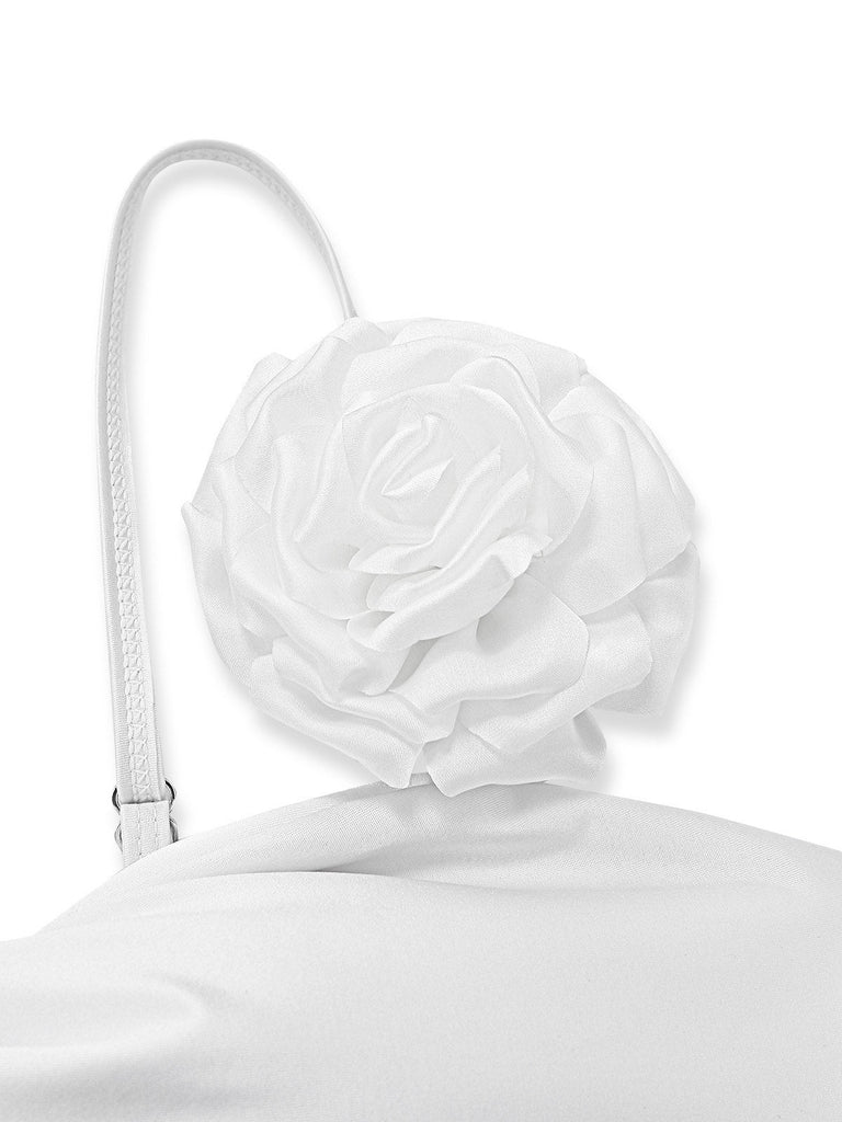 Maillot de Bain Rose en Satin-Finish Blanc Années 1950 4