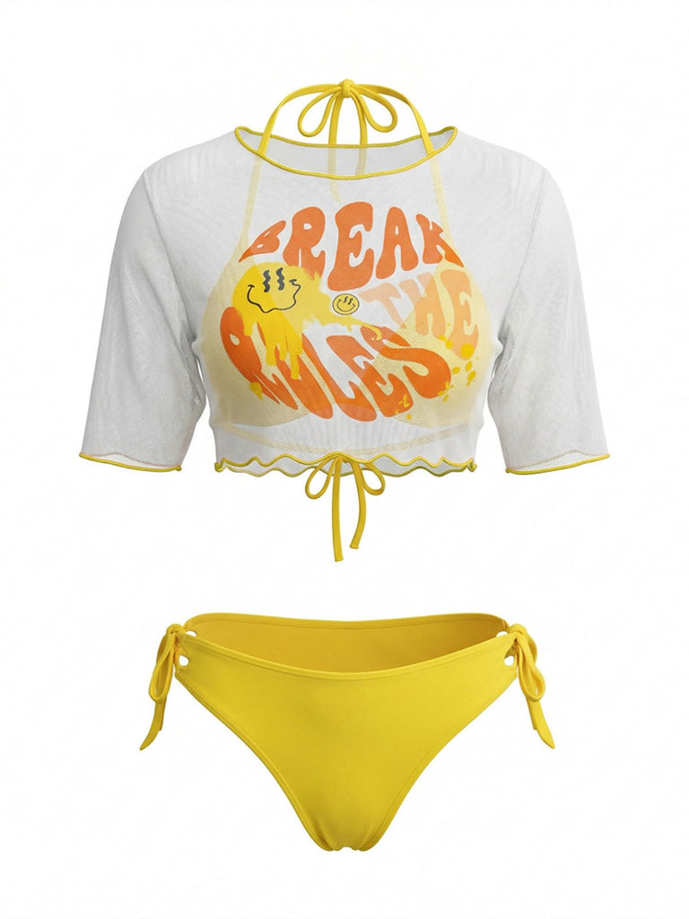 Bikini Triangle Jaune Dos Nu et Cache-Maillot Années 1960