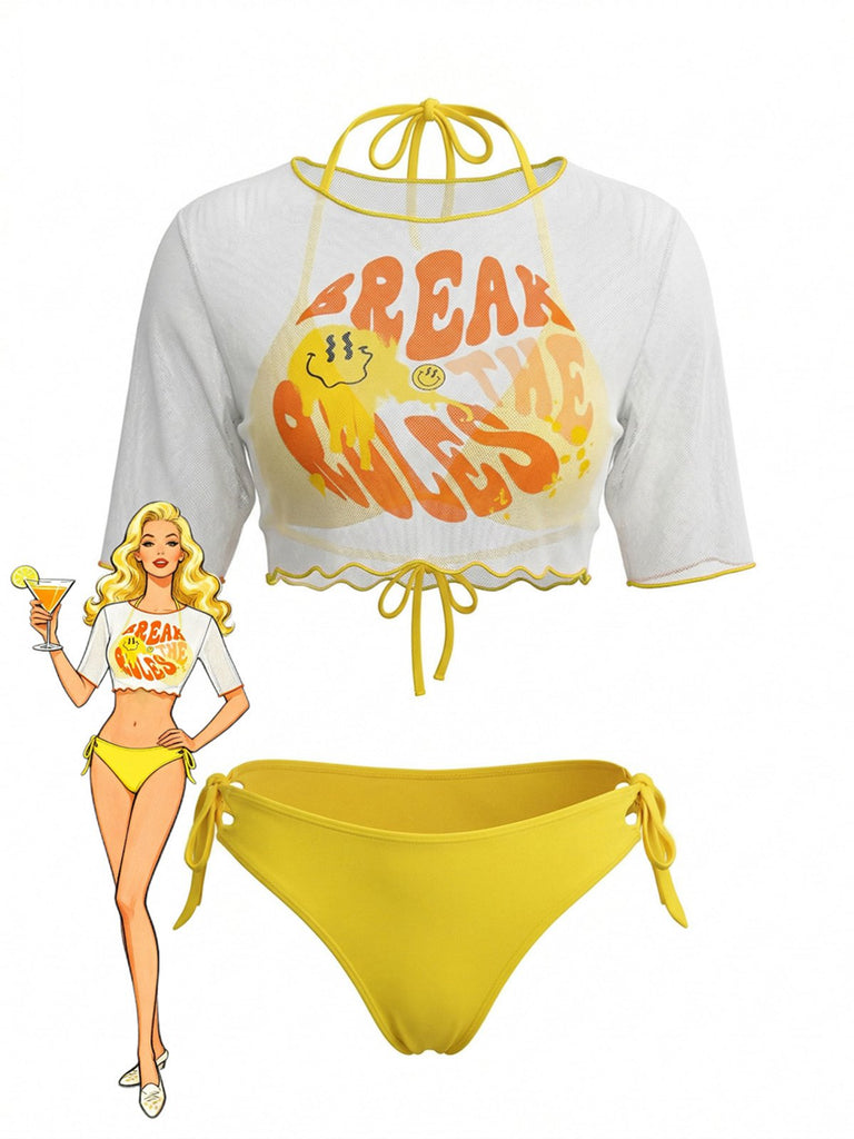 Bikini Triangle Jaune Dos Nu et Cache-Maillot Années 1960
