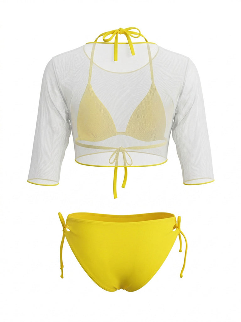 Bikini Triangle Jaune Dos Nu et Cache-Maillot Années 1960