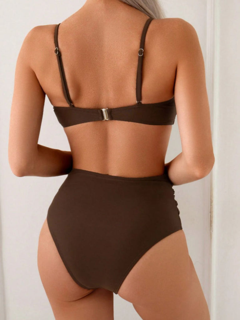 Ensemble Bikini Marron à Décor Coquillage Métallique Années 70