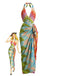 Maillot de Bain 2PCS Multicolore Géométrique Halter Boho Années 1970