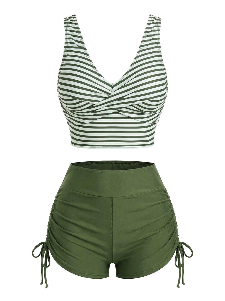Rayé Croisé Drawstring Ensemble Tankini Années 1950 4