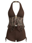 [Prévente] Maillot de Bain Halter Transparent Brodé en Filet Marron Années 1960 2