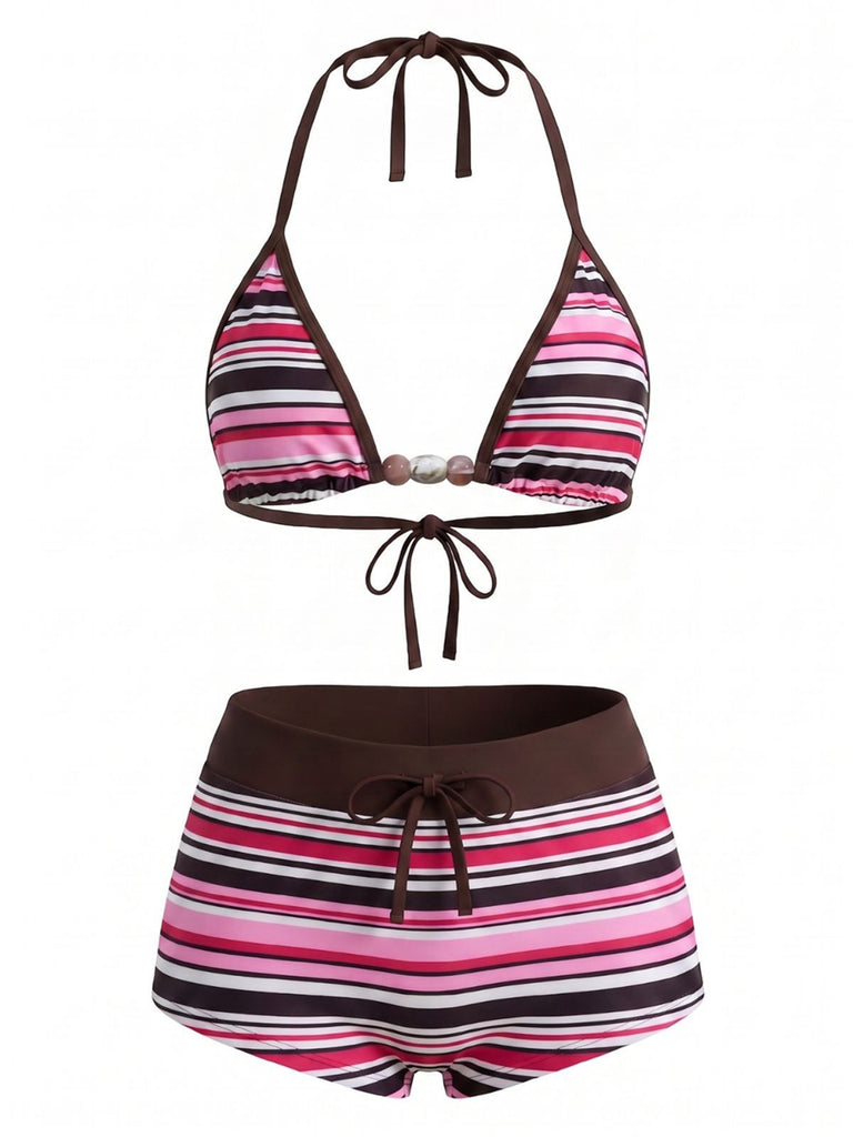 Maillot de Bain Halter Rayures Arc-En-Ciel Années 1950