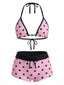Maillot de Bain Halter rose et noire à pois années 1950