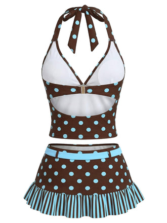 [Prévente] Marron Foncé à Pois Ensemble Tankini Années 1950 2
