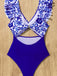 Bleu Foncé Porcelaine Blocs de Couleur Maillot de Bain Une Pièce Années 1970 4