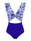 Maillot de bain une pièce bleu foncé en porcelaine années 70