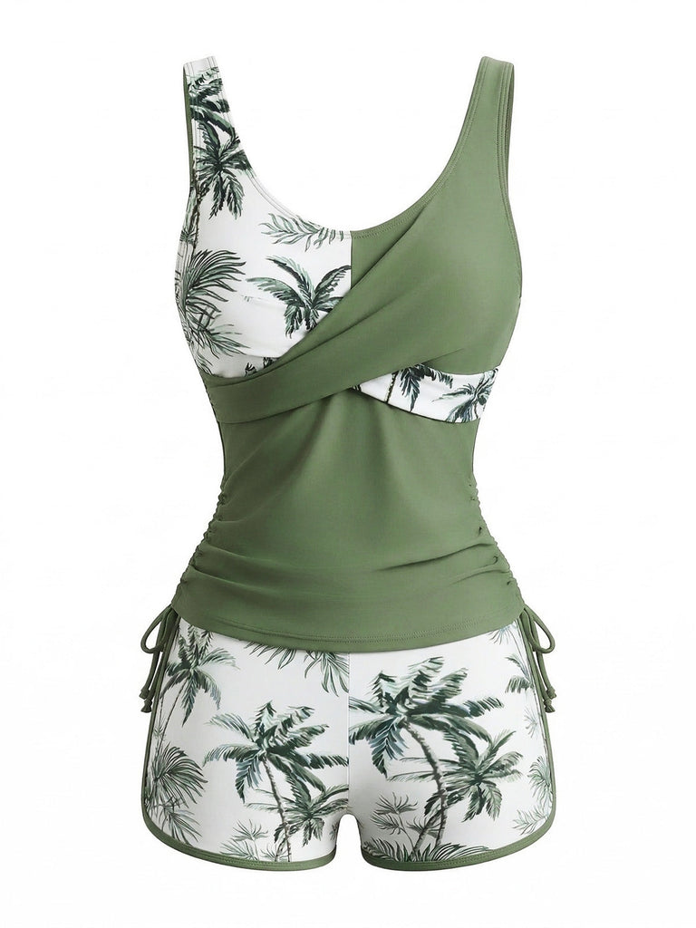 Set Tankini à Palmiers Croisé Color Block Années '50 3