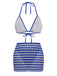 3 Pièces Bleu Halter Rayé Ensemble Bikini & Cache-Maillot Années 1960 3