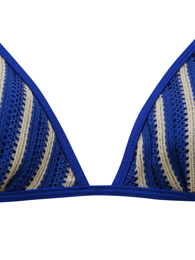 3 Pièces Bleu Halter Rayé Ensemble Bikini & Cache-Maillot Années 1960 5