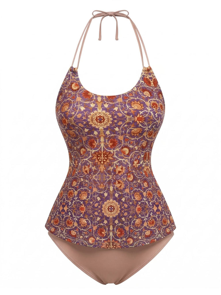 Set Tankini Halter à Imprimés Floraux Rétro Années '40 9