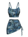 Set Bikini Bleu à Imprimé Patchwork Denim et Cache Maillot à Cordon Y2K 2