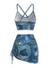 Set Bikini Bleu à Imprimé Patchwork Denim et Cache Maillot à Cordon Y2K 3
