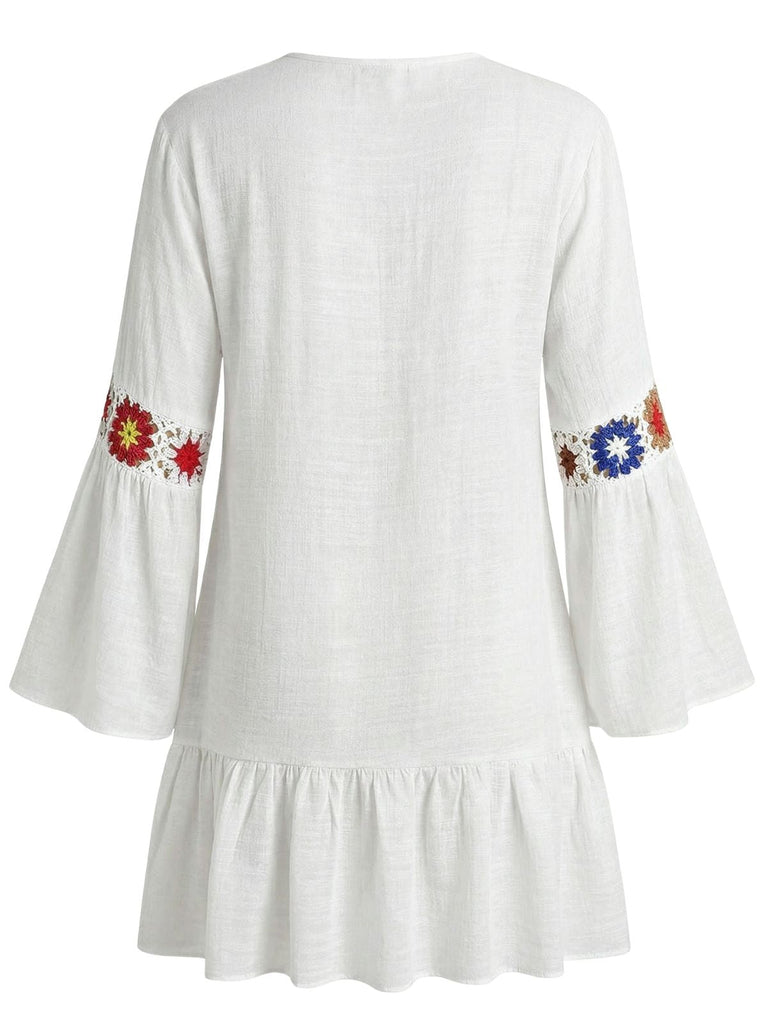 Cache Maillot à Volants et Broderie Florale Col V Années '70 6