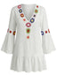 Cache-maillot à volants broderies florales et col en V années 70