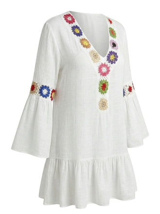 Cache Maillot à Volants et Broderie Florale Col V Années '70 5