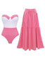 Maillot De Bain Rose Rayé Sans Bretelles Avec Paréo Années 40