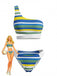 Ensemble Bikini Asymétrique Découpé Rayé Bleu années 40