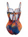 Maillot de Bain Torsadé Devant Tropical Leaf Imprimé Une Pièce Années 1950 2
