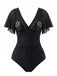 Maillot de Bain Manches à Volants Ajouré Col en V Palmier années 50 3