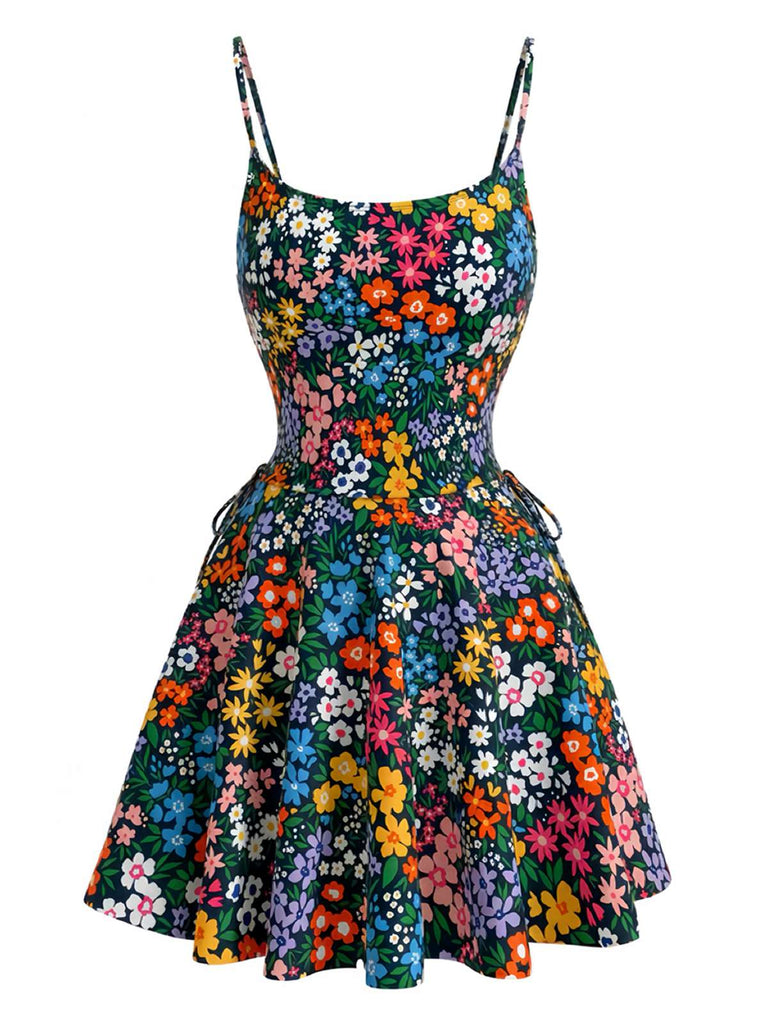 Ensemble tankini floral multicolore à col en U années 1940
