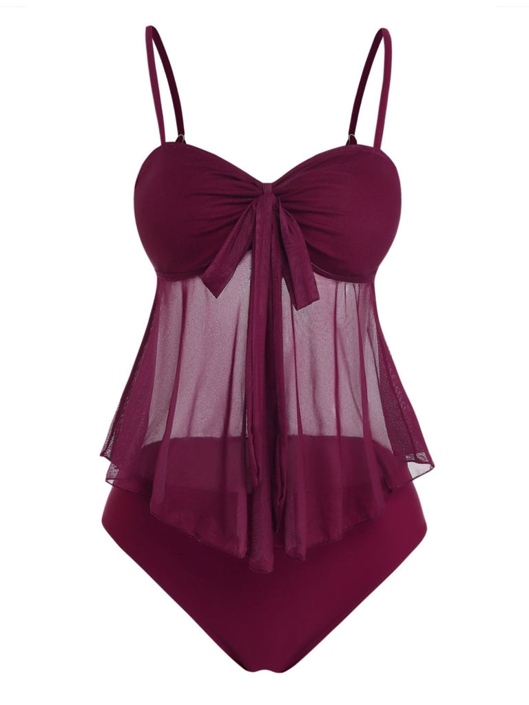 Maillot de Bain en Filet High Waist Nœud Tie Années 1950 2